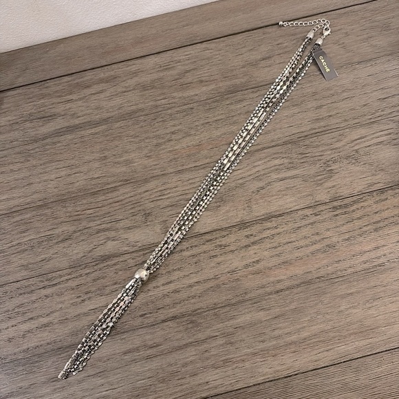 NWT [Cache] Silver Rhinestone Strands Tassle Lariat Pendant Adjustable Necklace - Picture 7 of 10